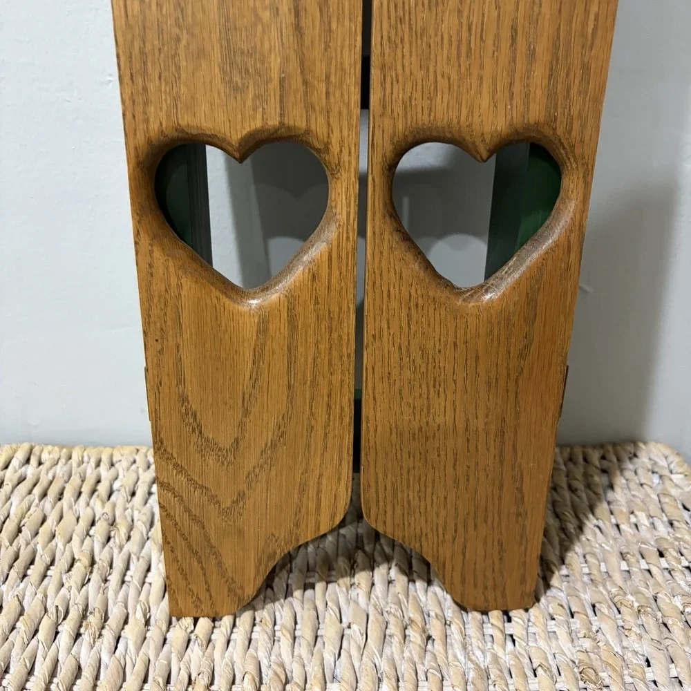 Vtg Wood Wall Shelf Shutter Doors Heart Peg Hooks 18